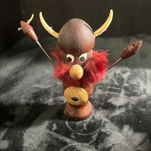 Wooden Viking mcm appetizer fork holder danish